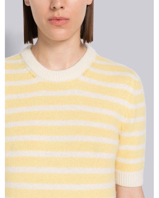 Thom Browne Yellow Horizontal-Stripe Knitted T-Shirt