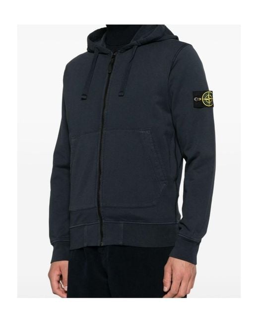 Stone Island Blue Logo Patch Zip-Up Hooded Jacket for men