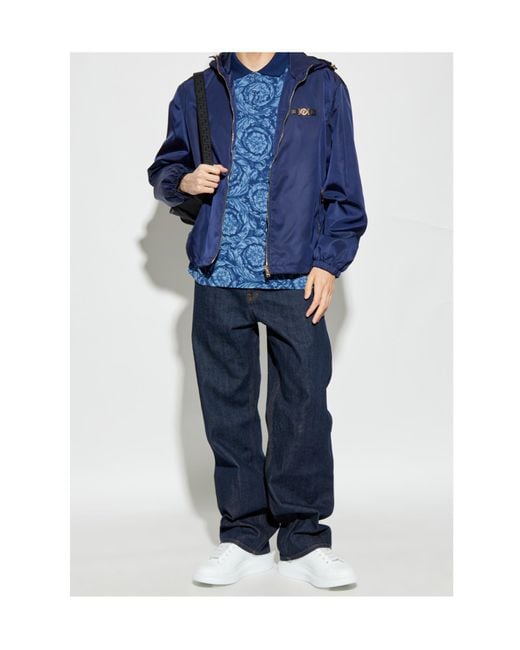 Versace Blue Zip-Up Hooded Jacket for men