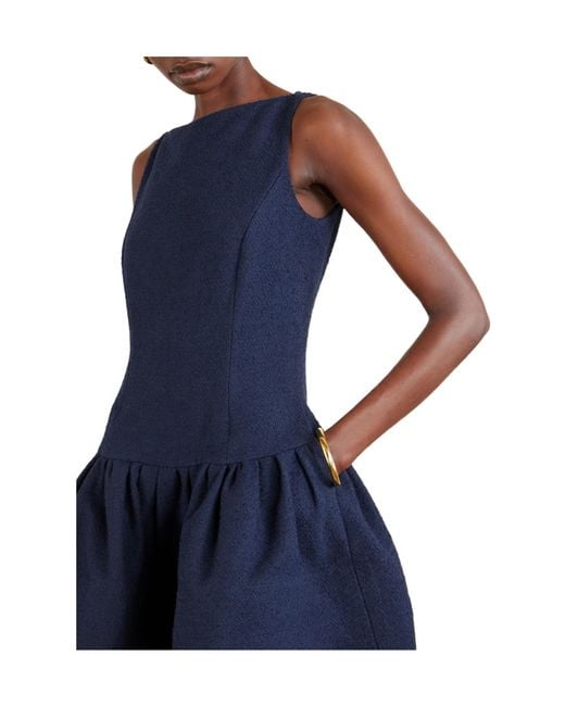 Oscar de la Renta Blue Cotton-Blend Tweed Mini Dress