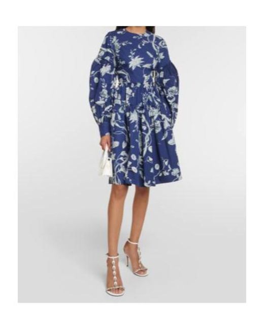 Erdem Blue Floral Poplin Minidress