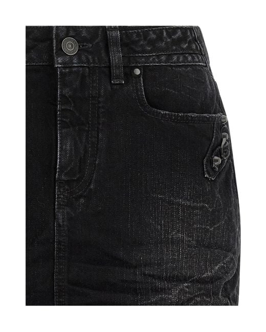 Balenciaga Black Frayed Edge Denim Mini Skirt