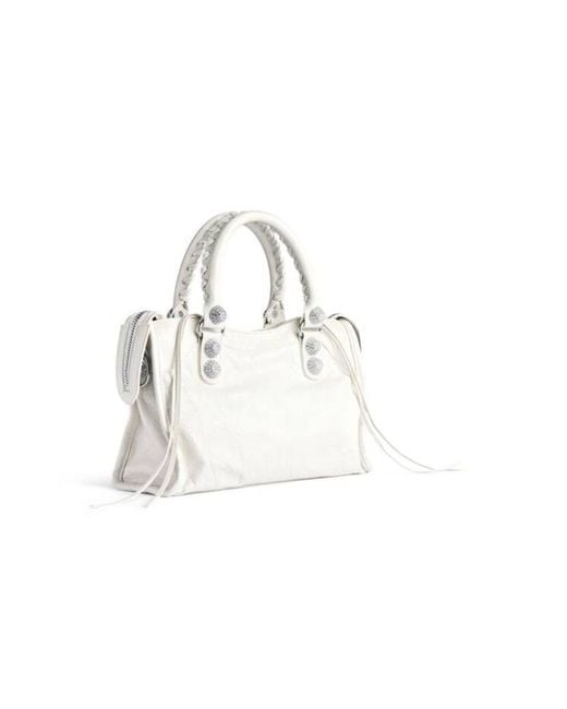 Balenciaga White Le City Bag Small Giant Studs With Rhinestones