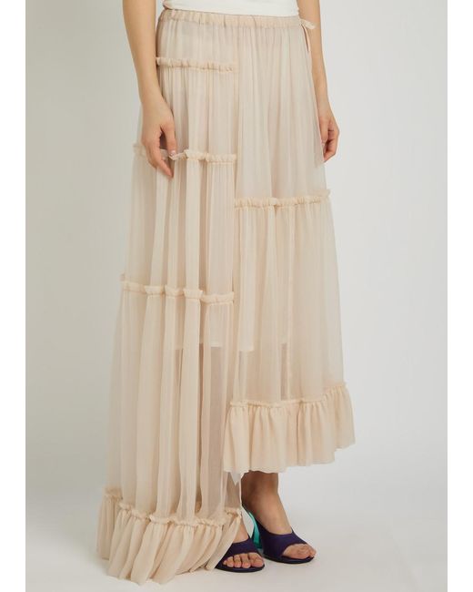 Dries Van Noten White Sunia Asymmetric Silk-Georgette Maxi Skirt