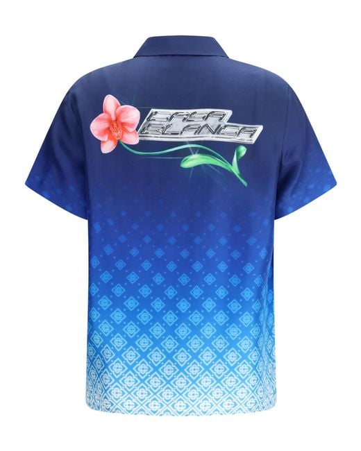 Casablanca Blue Tie-Dyed Short Sleeved Shirt