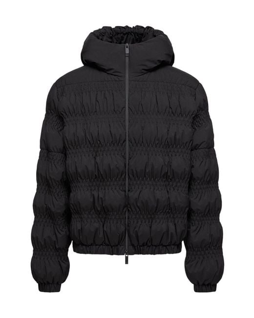 Moncler Black Noyer Gather-Quilted Hooded Short Down Jacket
