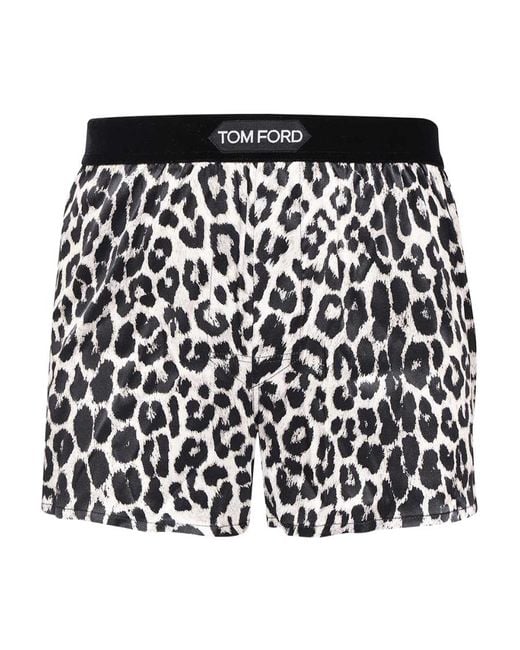 Tom Ford Black Logo-Waistband Leopard-Printed Boxers for men