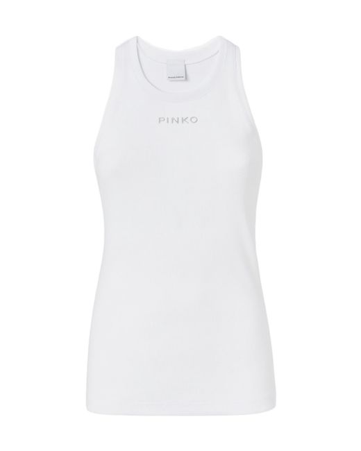 Pinko White Logo Lettering Ribbed Camisole Top