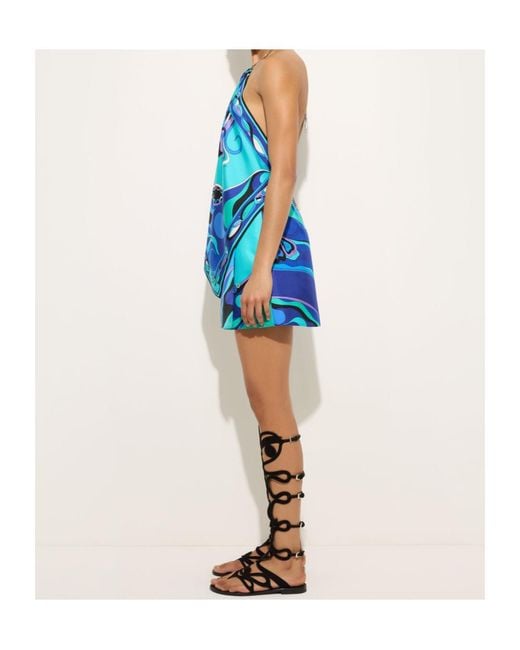 Emilio Pucci Blue Iride-Print Silk Top