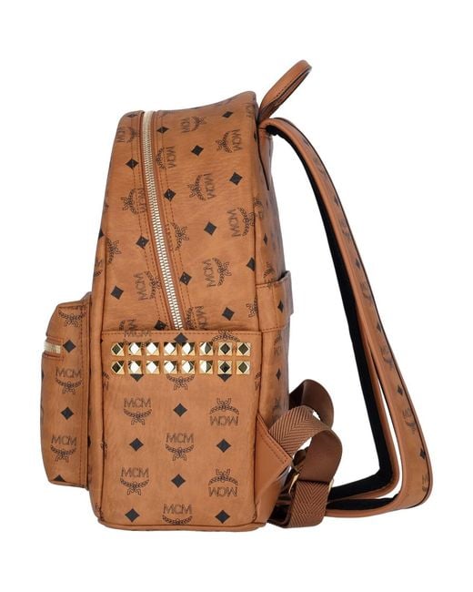MCM Brown All-Over Logo-Printed Zipped Backpack