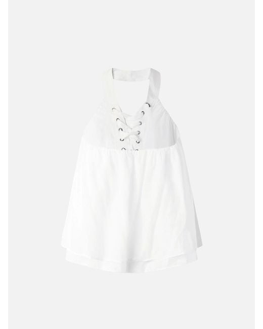 Pinko White Lace-Detail Halterneck Blouse