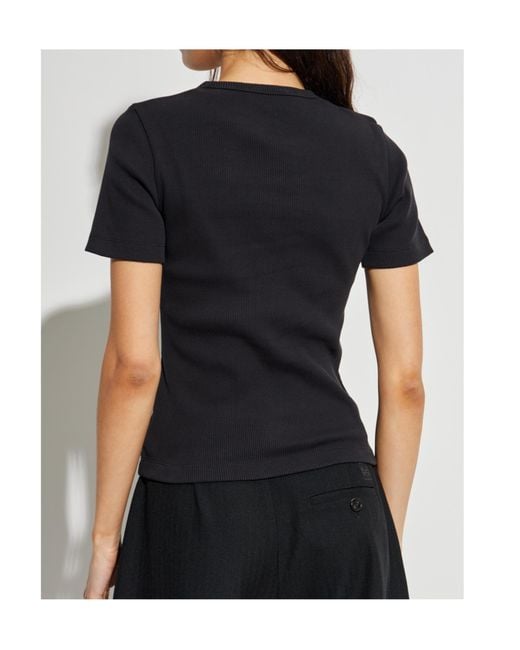 Tory Burch Black Ribbed Top With Logo Patch
