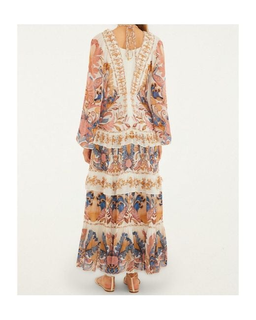 Farm Rio Natural Tiered Ruffled Maxi Dress