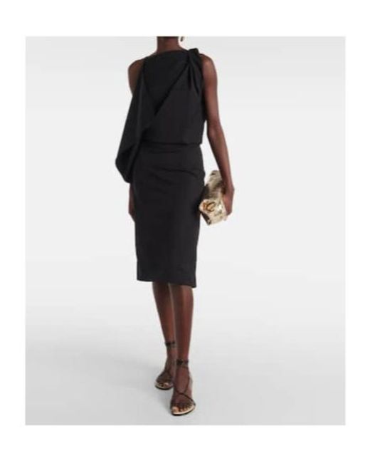 Proenza Schouler Black Elena Draped Wool-Blend Midi Dress