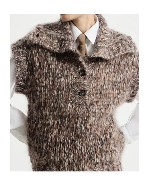 Brunello Cucinelli Gray Malfilé Mohair Turtleneck Sweater Vest