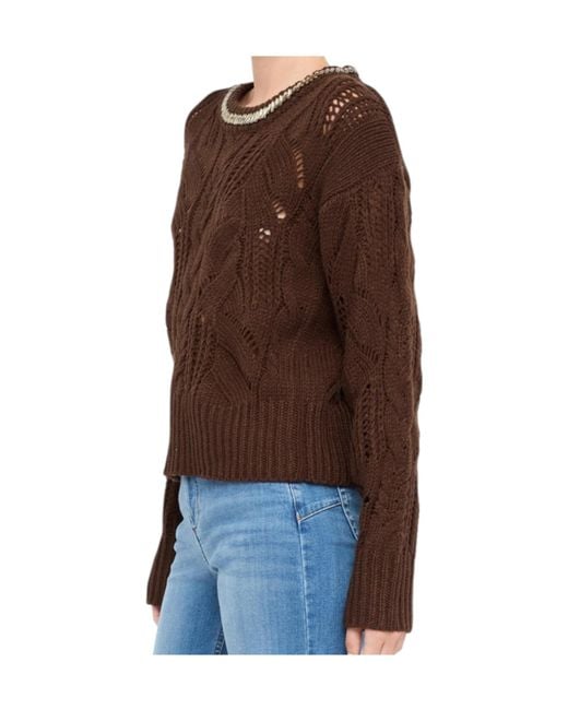 Liu Jo Brown Embellished Openwork Knitted Jumper