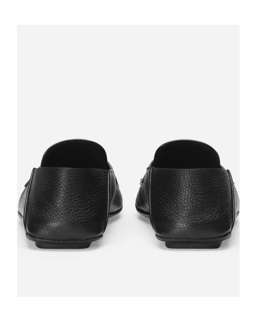 Dolce & Gabbana Black Logo Embossed Round Toe Loafers for men