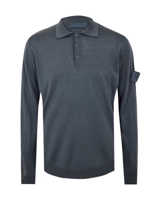 Stone Island Blue Ghost Long Sleeve Polo Shirt for men