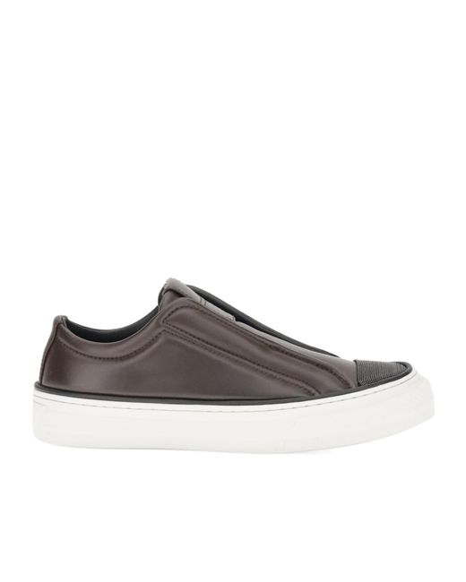 Brunello Cucinelli Brown Monili-Chain Slip-On Sneakers