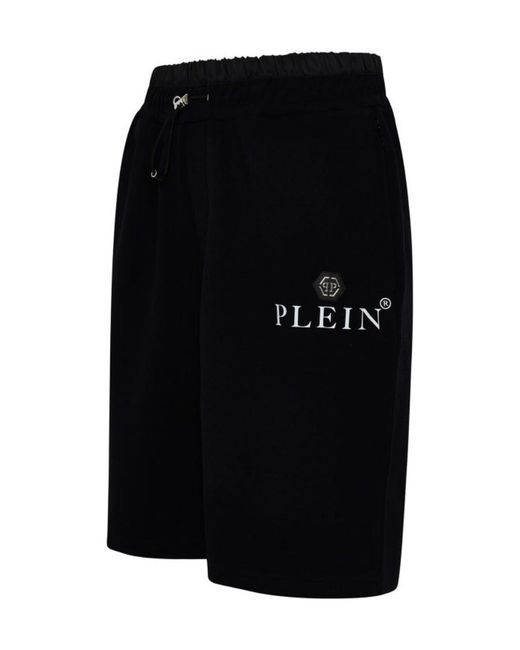 Philipp Plein Black Logo-Plaque Track Shorts for men