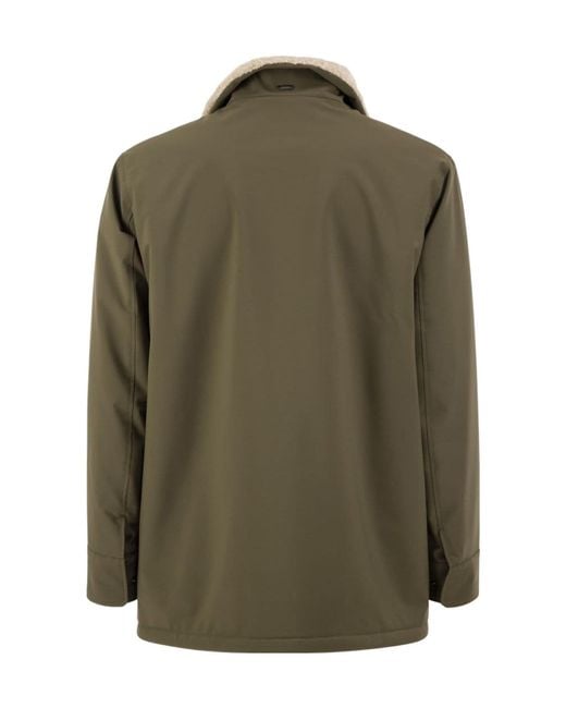 Herno Green Long Sleeved Shearling Collar Jacket for men