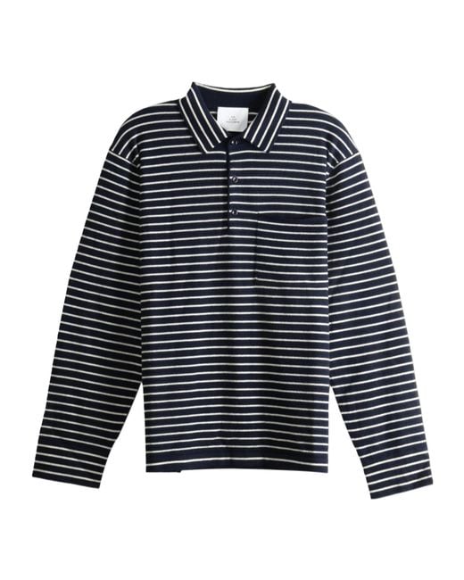 The Elder Statesman Blue Superlight Striped Long-Sleeve Polo Shirt for men