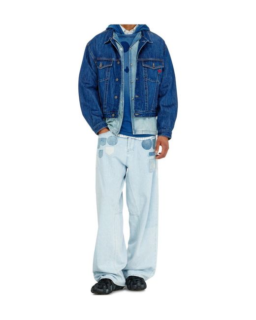 DIESEL Blue Hoodie Long-Sleeve T-Shirt With Shadow-Effect Patches for men