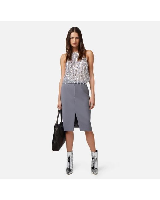 Elisabetta Franchi White Sequin Embellished Cropped Tulle Top