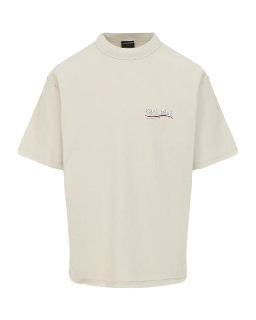 Balenciaga White Logo Printed Crewneck T-Shirt for men