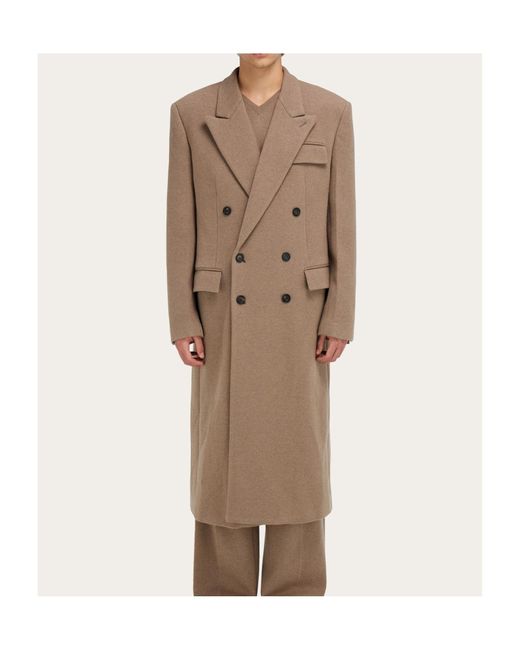 Ferragamo Natural Ferragamo Double Breasted Long Coat for men
