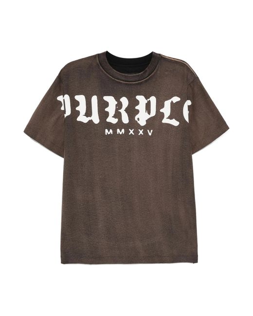 Purple Brand Brown Worn Gothic Wordmark Overdye Tee for men