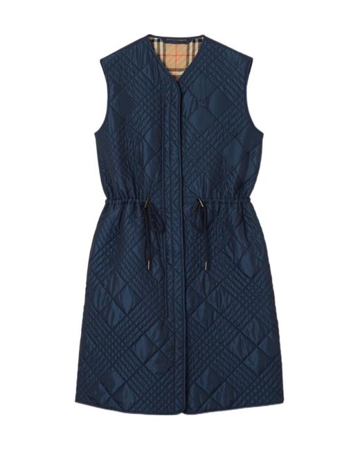 Burberry Blue Micro Check-Stitch Nylon Blend Gilet