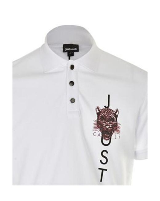 Just Cavalli White Printed Polo Shirt for men