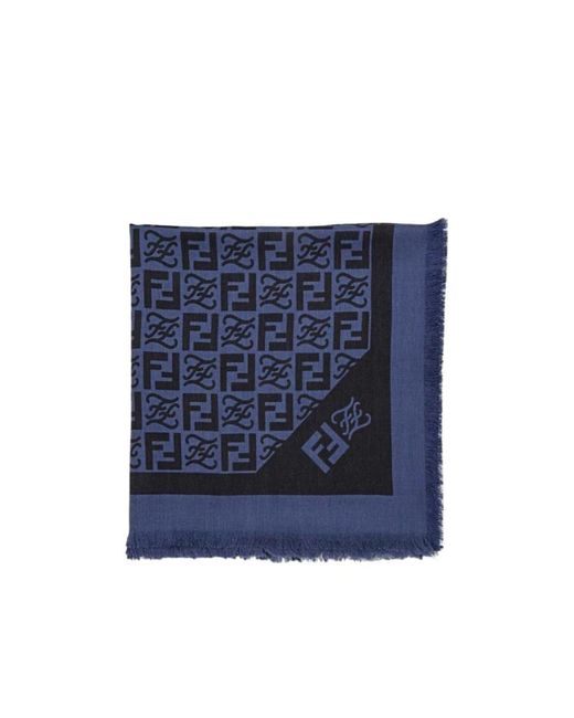 Fendi Blue Monogram-Print Scarf for men