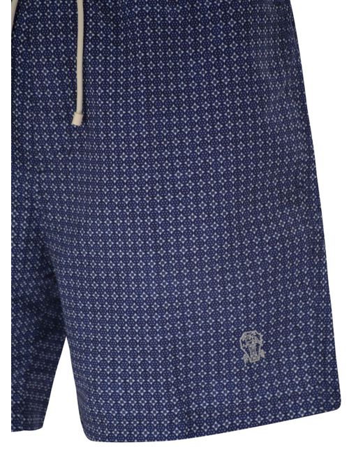 Brunello Cucinelli Blue Nylon Swimsuit With Floral Print for men