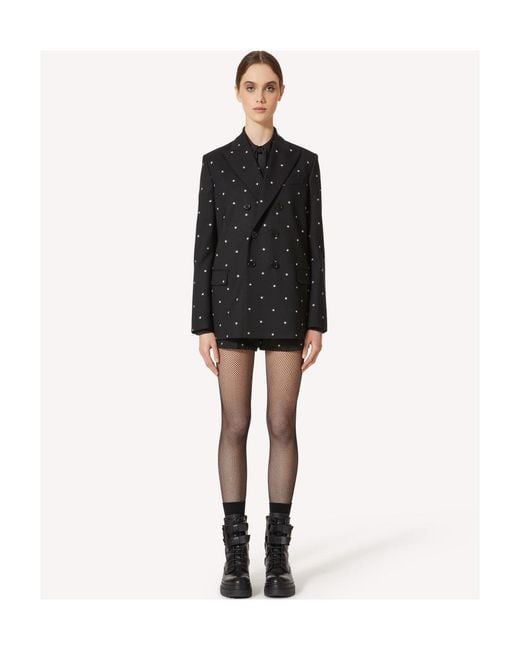 RED Valentino Black Star-Printed Double Breasted Blazer