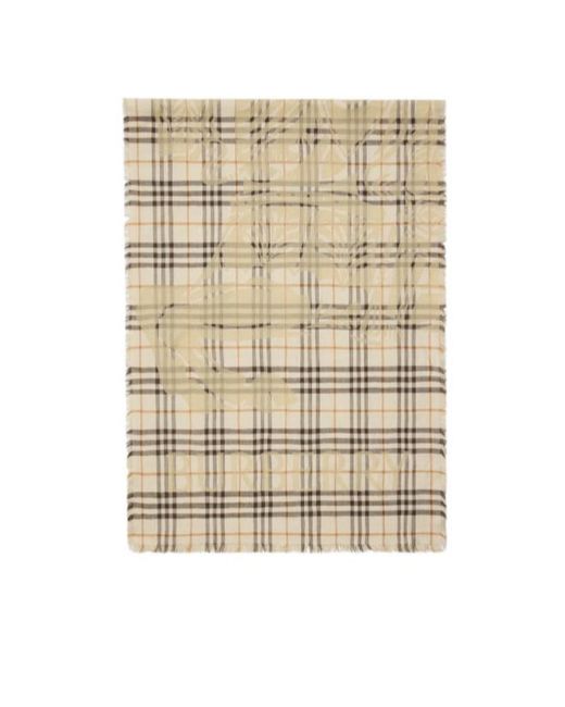 Burberry Natural Wide Ekd Check Frayed-Edege Scarf