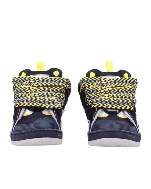 Lanvin Blue Curb Cut-Out Braided Sneakers