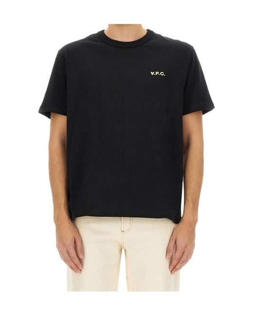 A.P.C. Blue Flocked Logo Crewneck T-Shirt for men