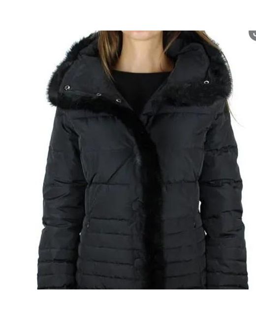 Armani Jeans Black Down Jacket With Hairy Collar Logo