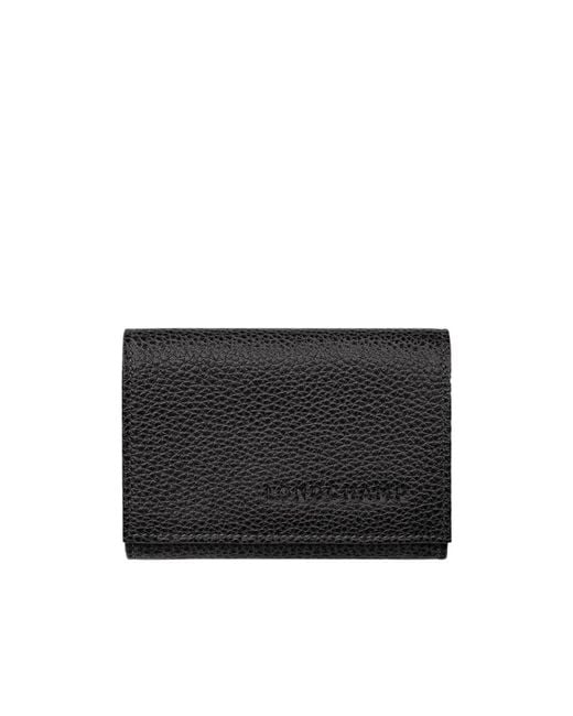 Longchamp Black Compact Trifold Leather Wallet