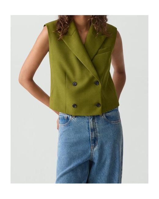 Theory Green Double Breasted V-Neck Vest