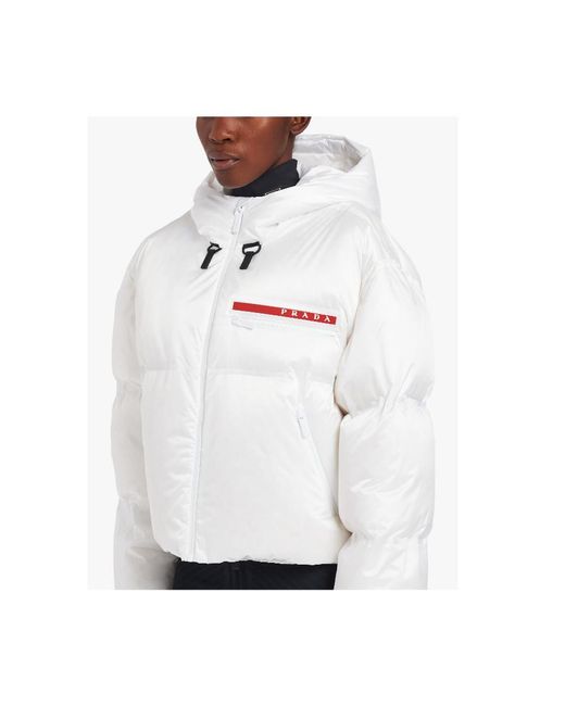 Prada White Cropped Technical Re-Nylon Down Jacket