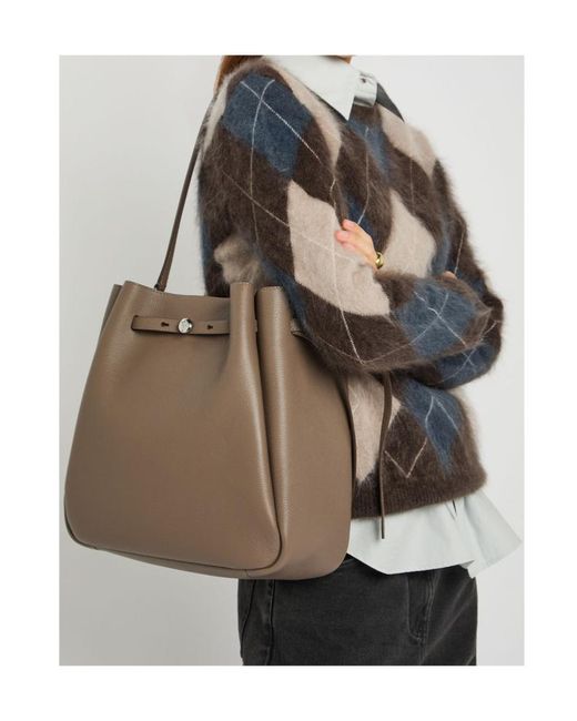 Tory Burch Brown Romy Large Grained Leather Bucket Bag