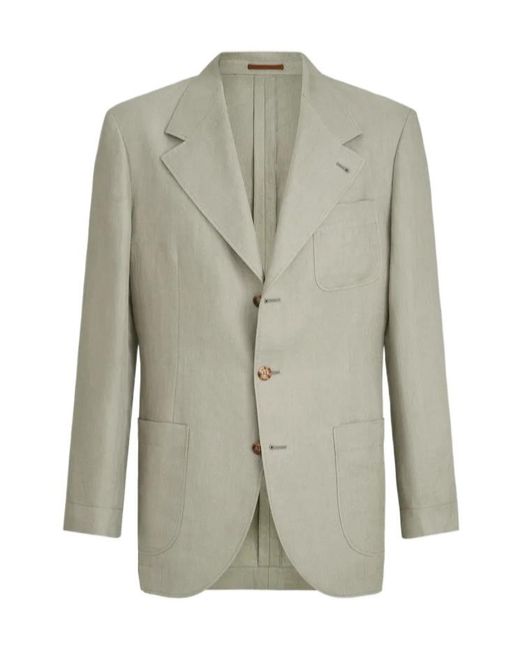 Brunello Cucinelli Green Linen Micro Chevron Unlined Blazer for men
