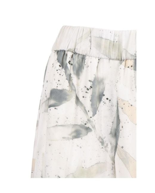 Peserico White Leaf-Print Palazzo Pants