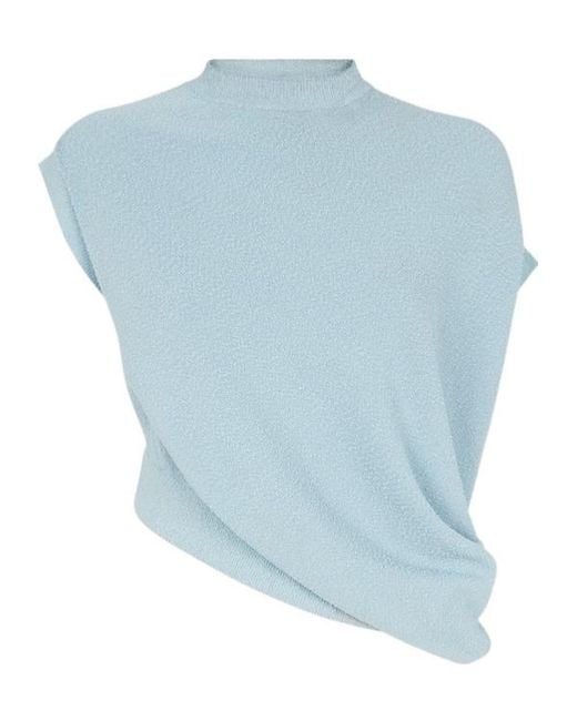 Fendi Blue Asymmetric Hem Cape-Sleeved Crewneck Jumper