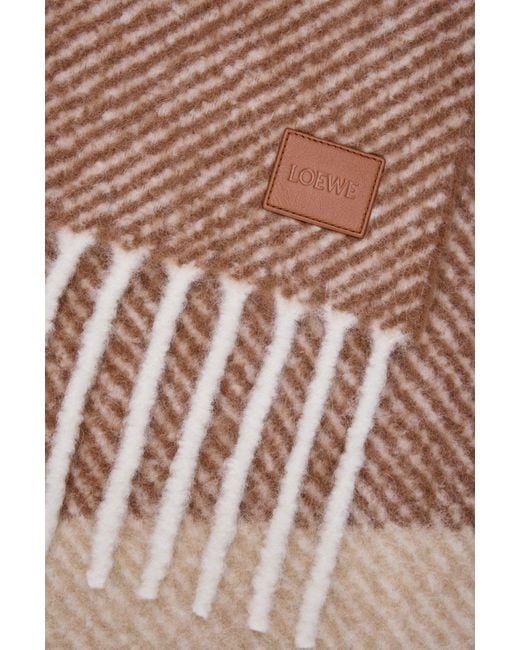 Loewe White Logo Patch Striped Fringed Scarf