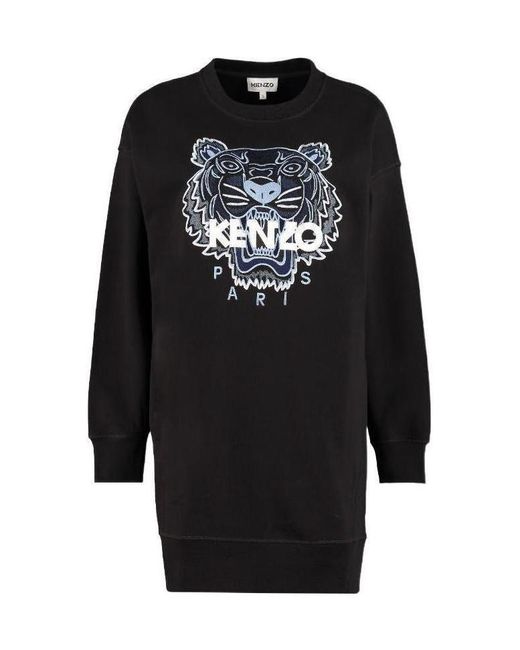 KENZO Black Tiger Embroidered Sweatshirt Dress