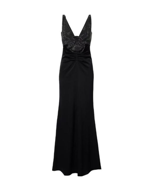 Roland Mouret Black Floral-Appliqué Embellished Satin Crêpe Gown